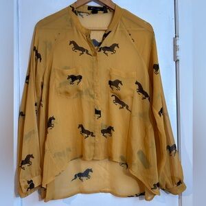 Forever21 Yellow Horse Print Blouse